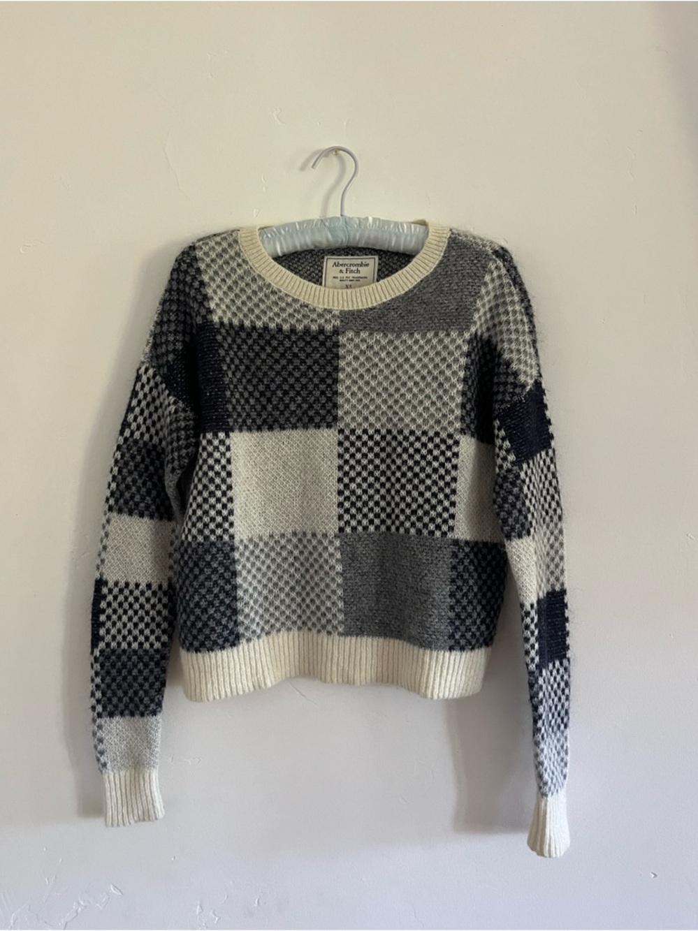Abercrombie & Fitch Women's XS Knit Pullover Sweater Gray White Check